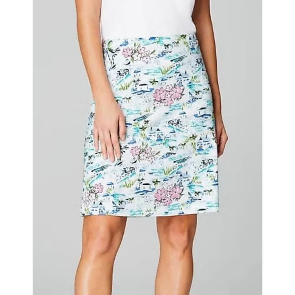 J. Jill White Tropical Summer Pull-On A-Line Mini Skirt Sz Small